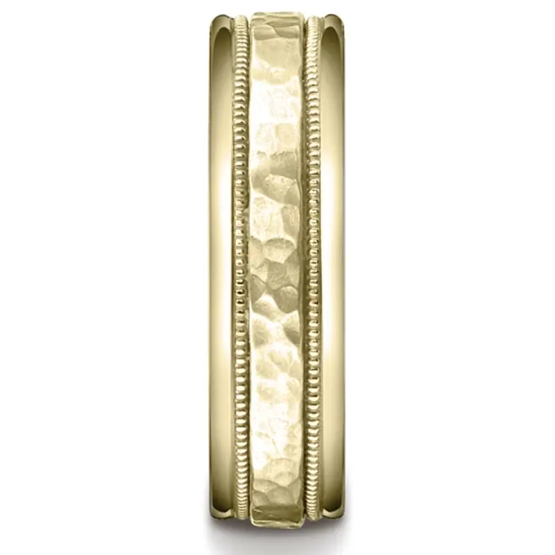 10K yellow gold 6mm. hammer 6mm-Hammered-Finished-with-Milgrain-Band - alternate view 6