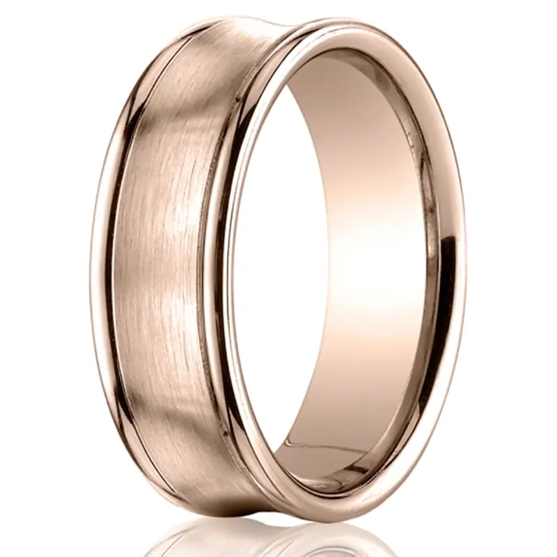 14K pink gold 7.5mm. satin Concave-Round-Edge–Carved-Design-Band - alternate view 2