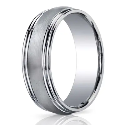 Benchmark 7.5mm Comfort-Fit Satin-Finished Double Round Edge Carved Design Band