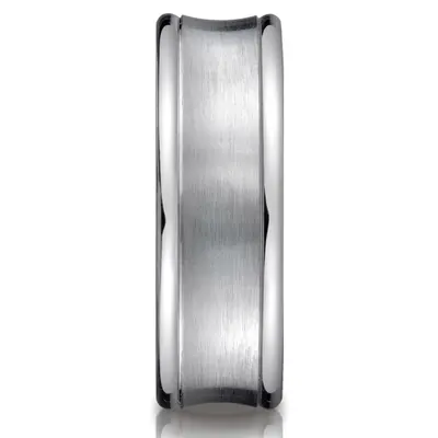 14K white gold 7.5mm. satin Concave-Round-Edge–Carved-Design-Band - alternate view 4 thumbnail