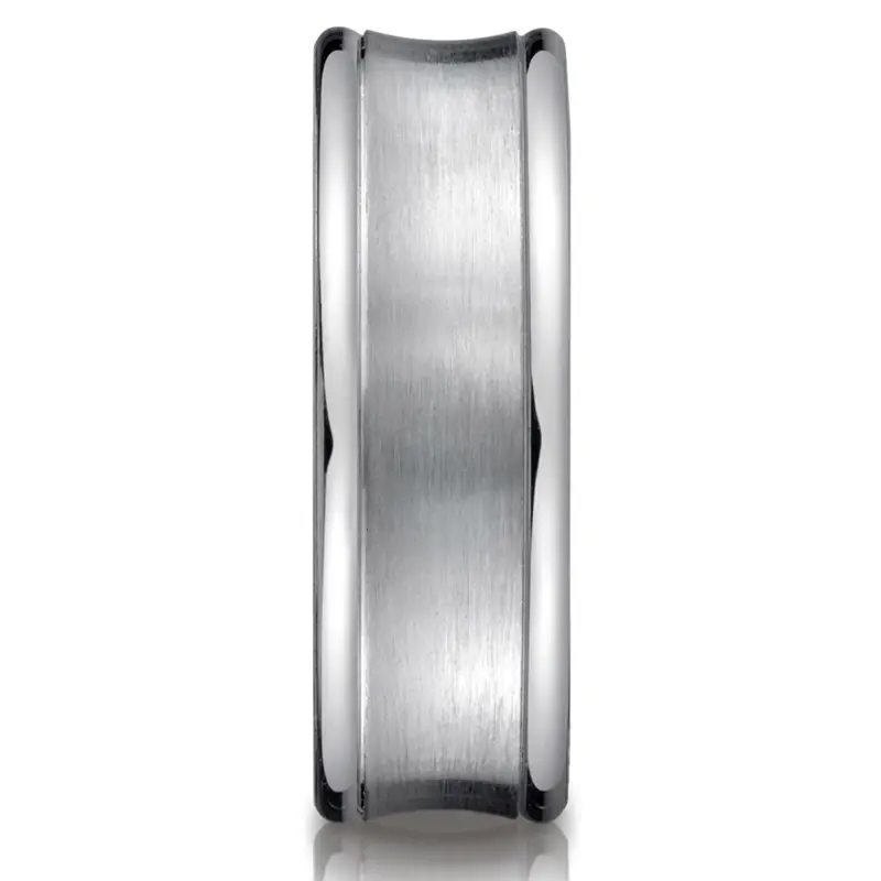 14K white gold 7.5mm. satin Concave-Round-Edge–Carved-Design-Band - alternate view 4