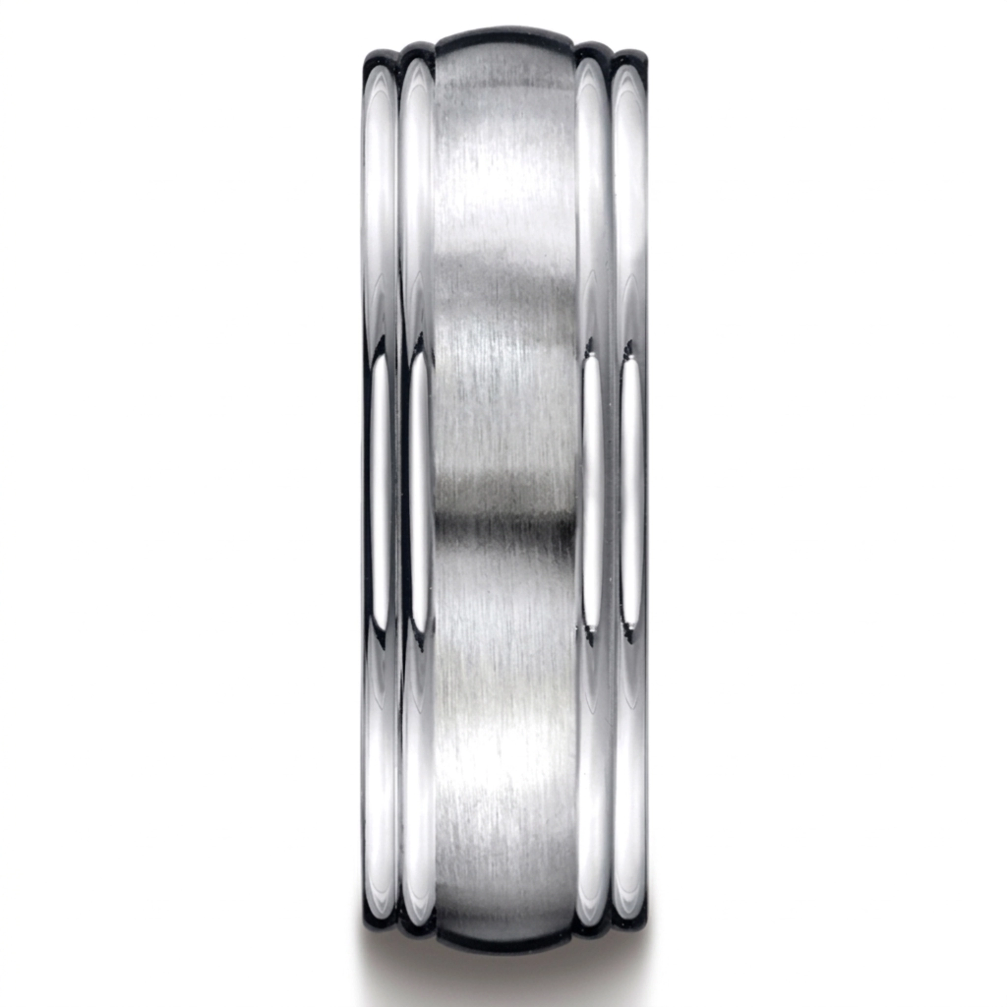 14K white gold 7.5mm. satin Double-Round-Edge-Carved-Design-Band - alternate view 4