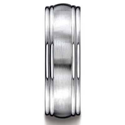 14K white gold 7.5mm. satin Double-Round-Edge-Carved-Design-Band - alternate view 4 thumbnail