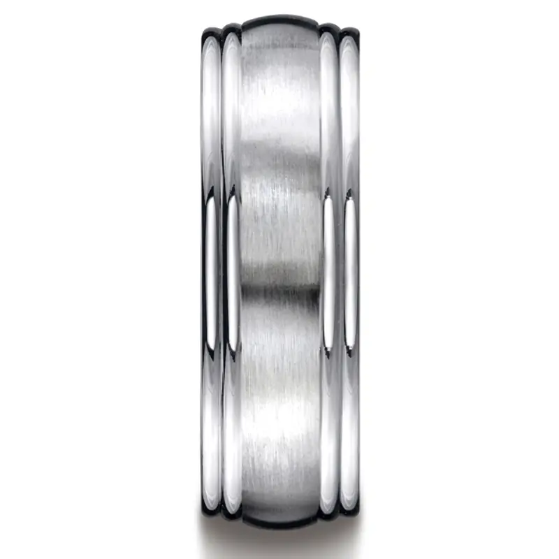 14K white gold 7.5mm. satin Double-Round-Edge-Carved-Design-Band - alternate view 4