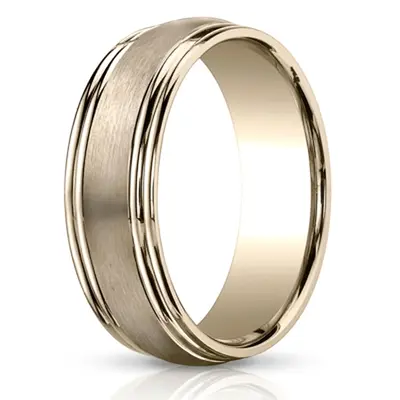 14K yellow gold 7.5mm. satin Double-Round-Edge-Carved-Design-Band - alternate view 3 thumbnail