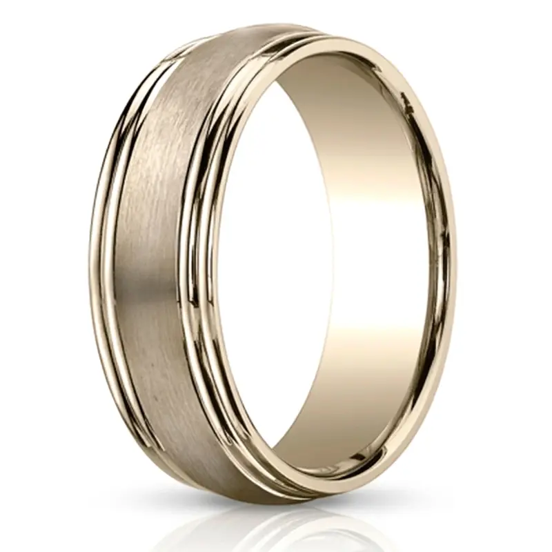 14K yellow gold 7.5mm. satin Double-Round-Edge-Carved-Design-Band - alternate view 3