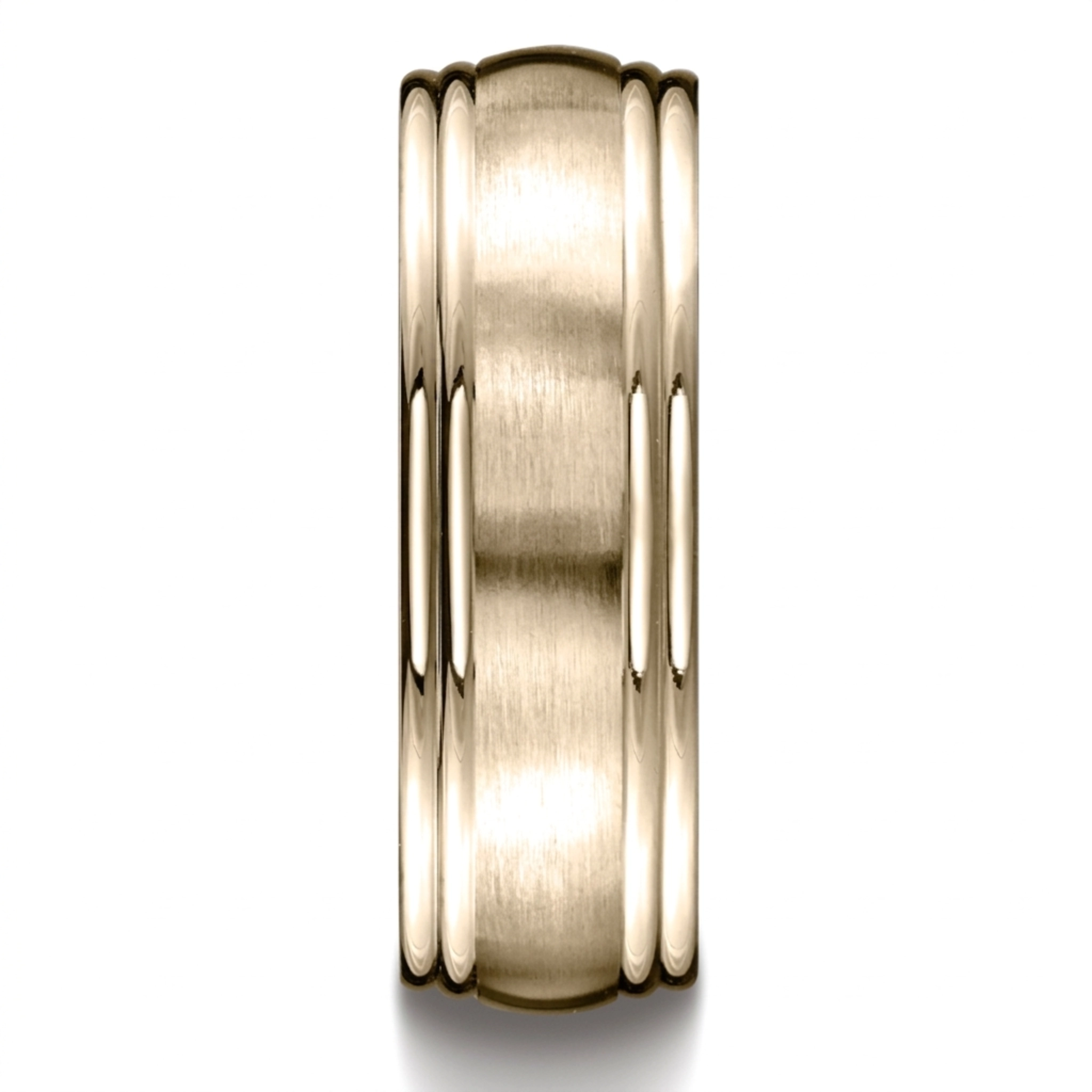 14K yellow gold 7.5mm. satin Double-Round-Edge-Carved-Design-Band - alternate view 5