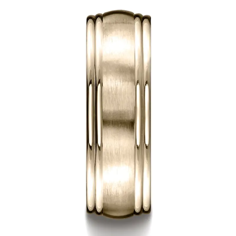 14K yellow gold 7.5mm. satin Double-Round-Edge-Carved-Design-Band - alternate view 5
