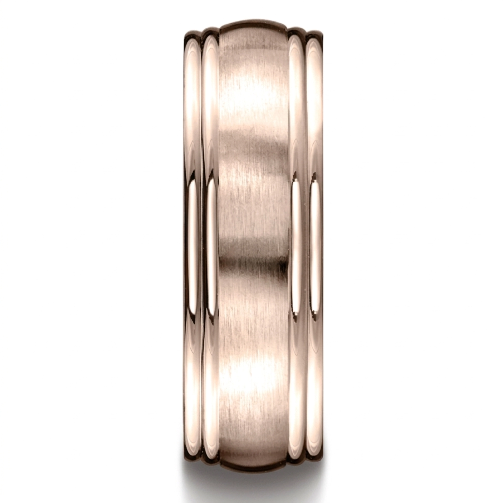 14K pink gold 7.5mm. satin Double-Round-Edge-Carved-Design-Band - alternate view 6