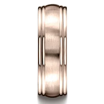 14K pink gold 7.5mm. satin Double-Round-Edge-Carved-Design-Band - alternate view 6 thumbnail