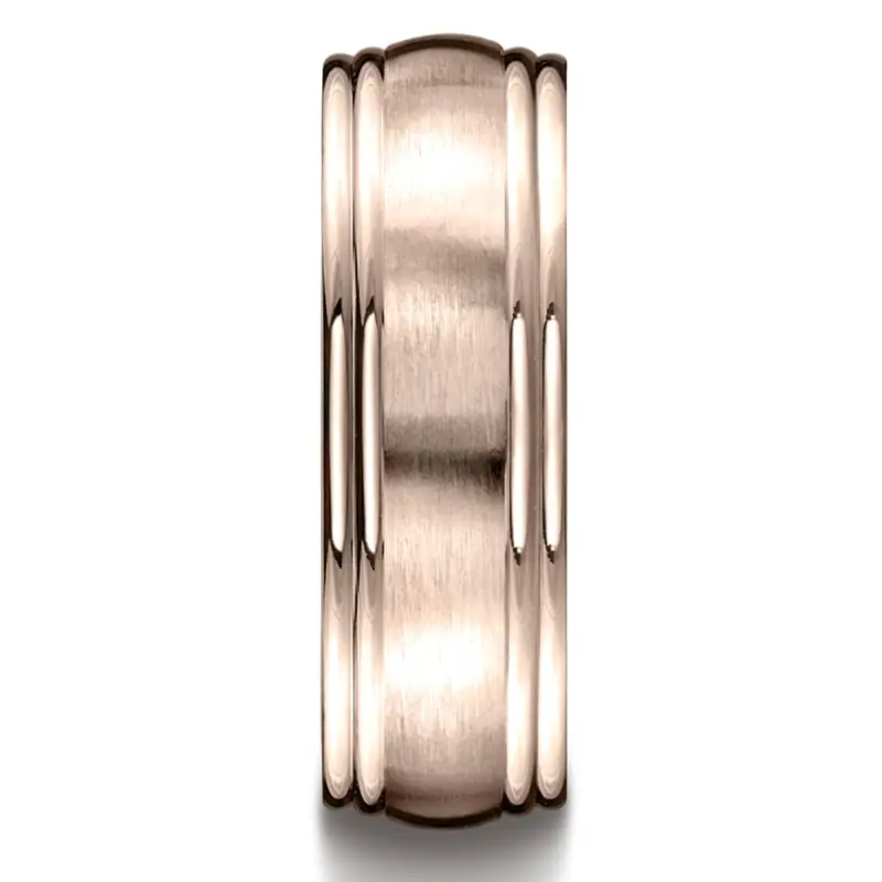 14K pink gold 7.5mm. satin Double-Round-Edge-Carved-Design-Band - alternate view 6