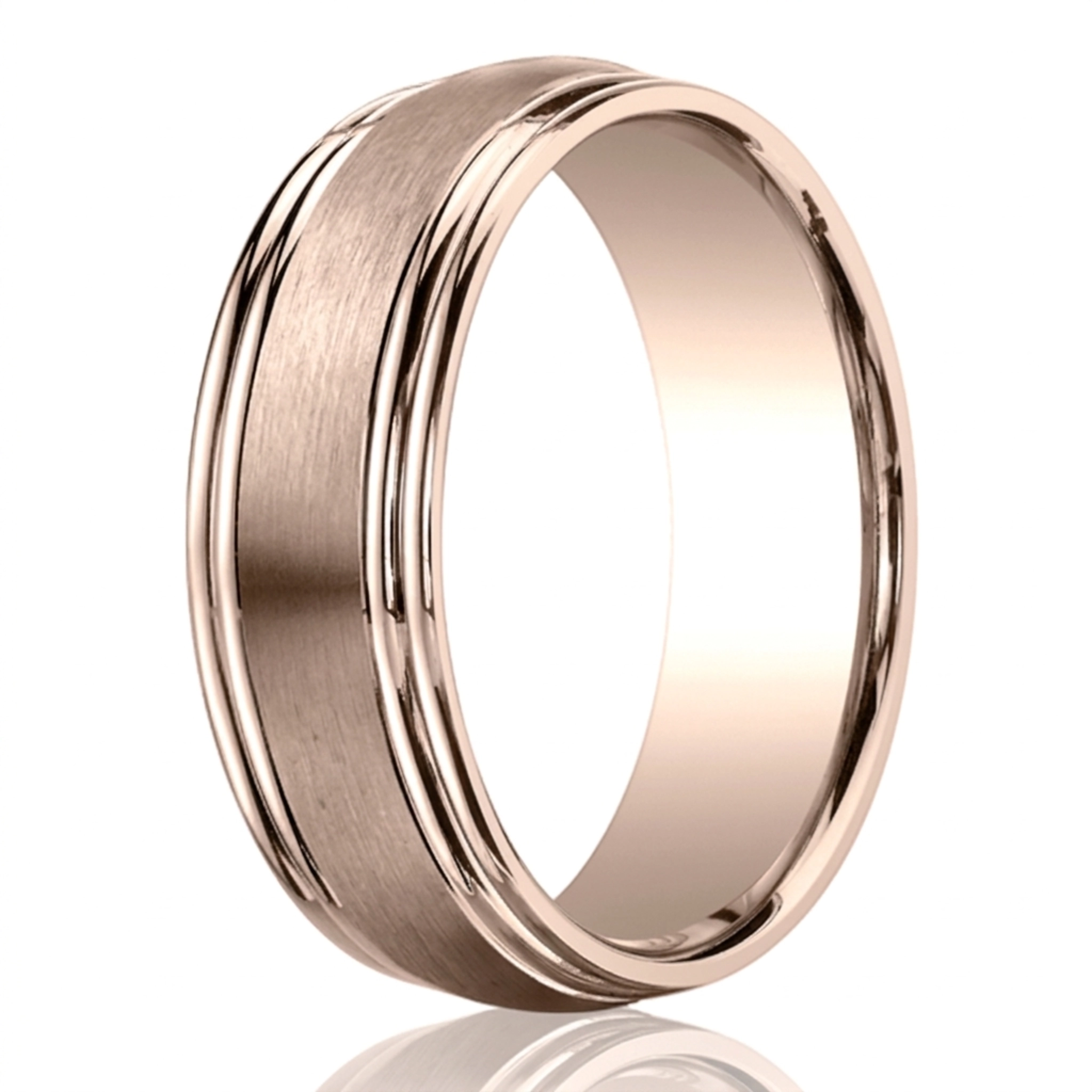 14K pink gold 7.5mm. satin Double-Round-Edge-Carved-Design-Band - alternate view 2