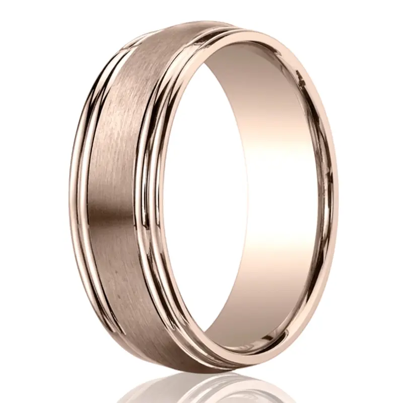 14K pink gold 7.5mm. satin Double-Round-Edge-Carved-Design-Band - alternate view 2