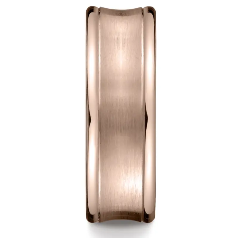 14K pink gold 7.5mm. satin Concave-Round-Edge–Carved-Design-Band - alternate view 6