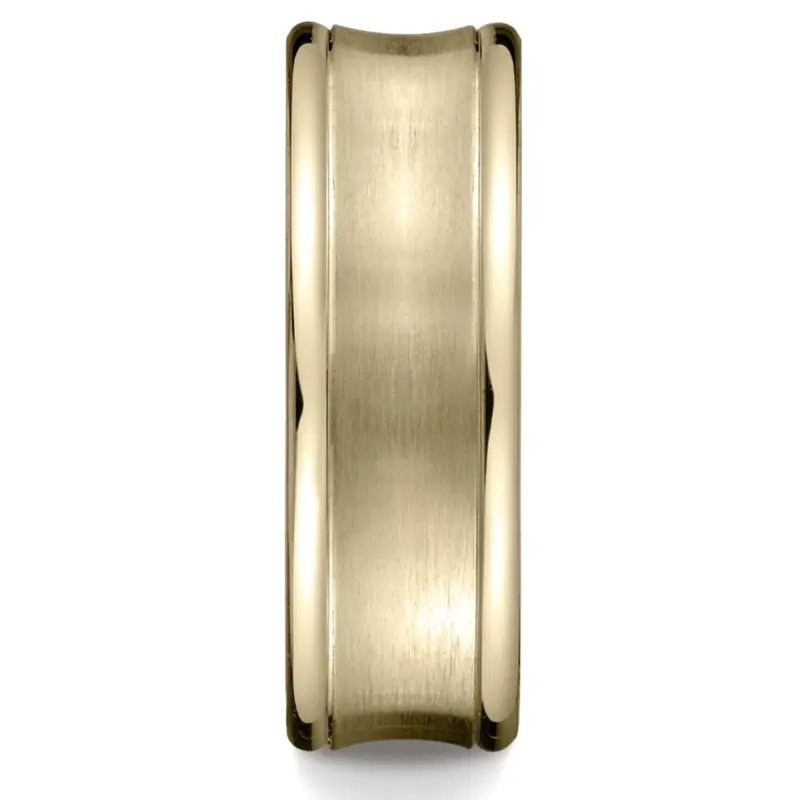 14K yellow gold 7.5mm. satin Concave-Round-Edge–Carved-Design-Band - alternate view 5