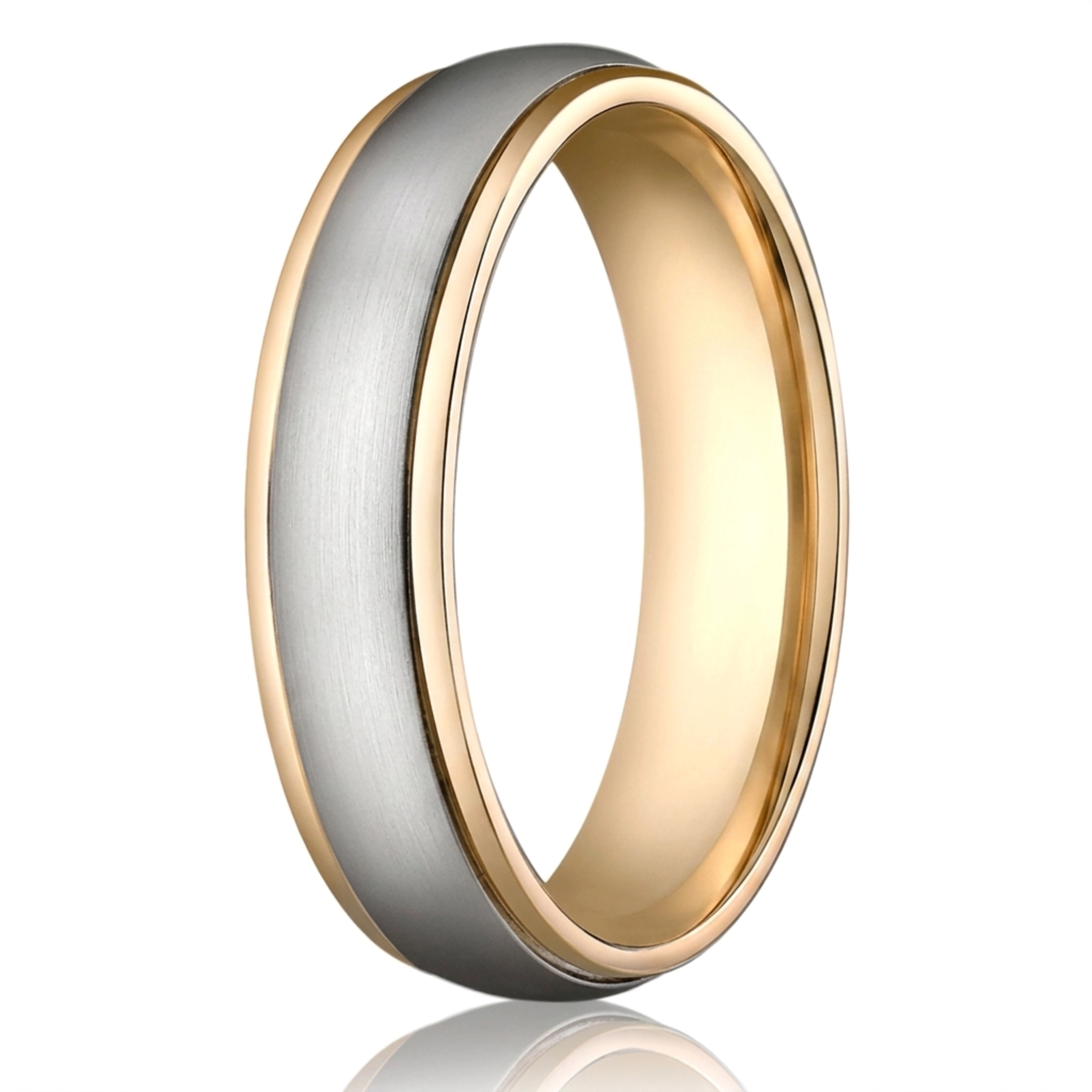 10K yellow-white-yellow gold 6mm. high polish 6mm-Comfort-Fit-High-Polished-Carved-Design-Band - alternate view 2