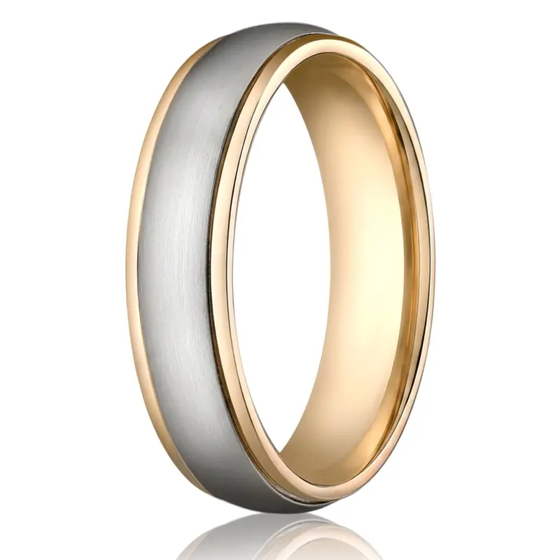 14K yellow-white-yellow gold 6mm. high polish 6mm-Comfort-Fit-High-Polished-Carved-Design-Band - alternate view 2