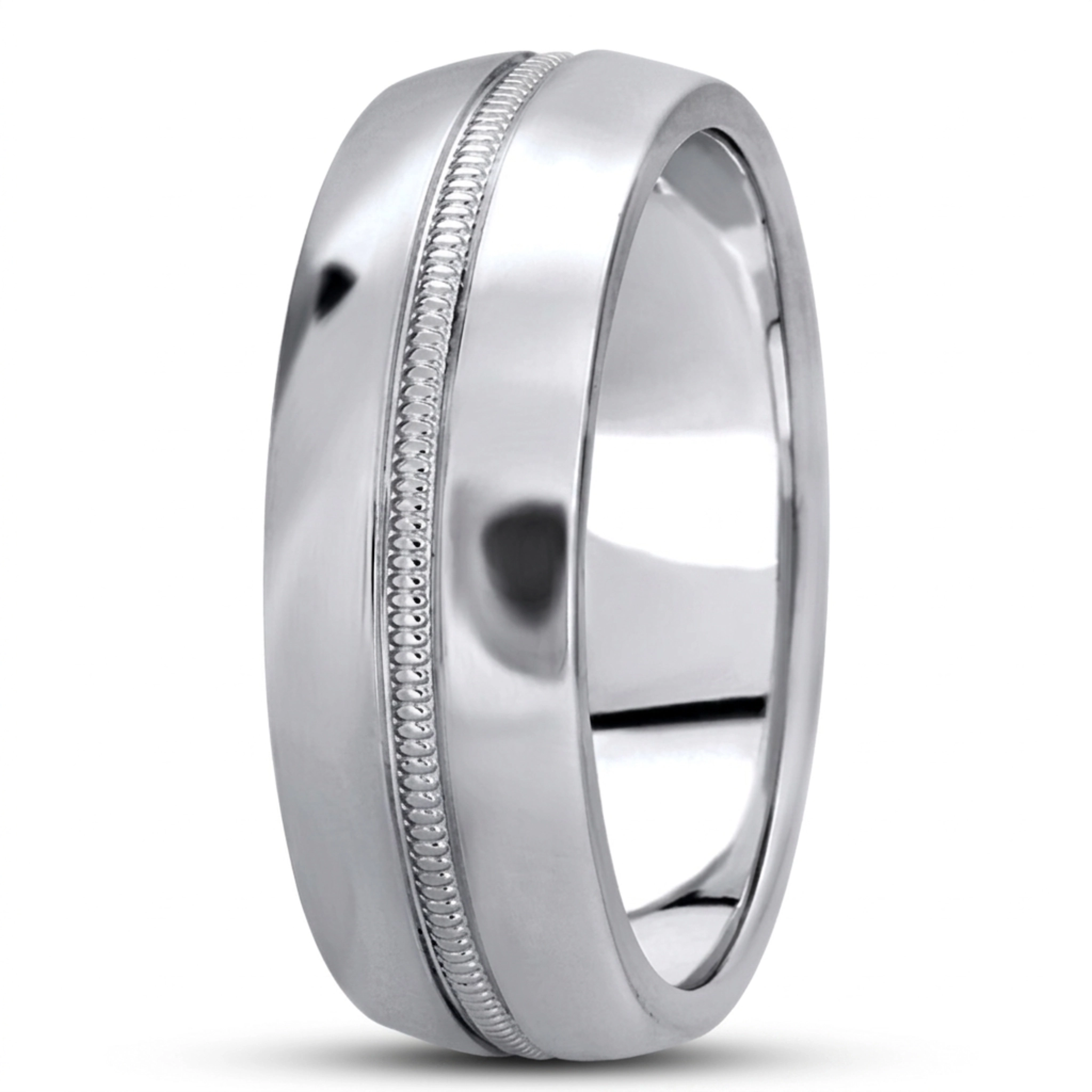 10K white gold 7mm. high polish basic-carved-simple-wedding-bands - main view