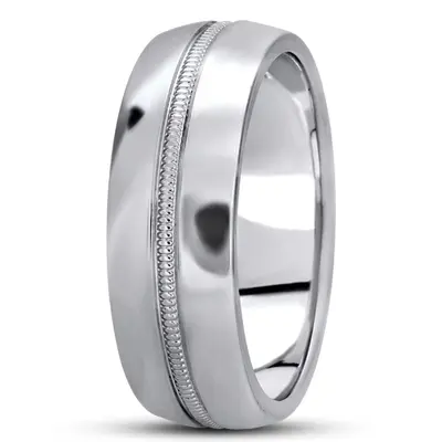10K white gold 7mm. high polish basic-carved-simple-wedding-bands - main view thumbnail