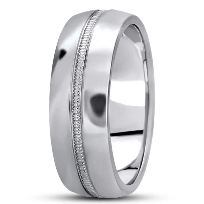 18K white gold 7mm. high polish basic-carved-simple-wedding-bands - alternate view 2
