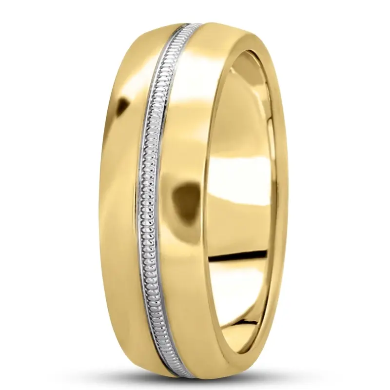 18K yellow-white-yellow gold 7mm. high polish basic-carved-simple-wedding-bands - alternate view 4