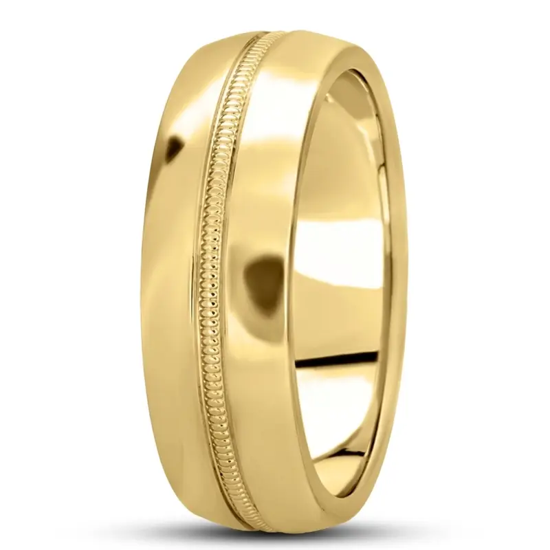 18K yellow gold 7mm. high polish basic-carved-simple-wedding-bands - alternate view 3