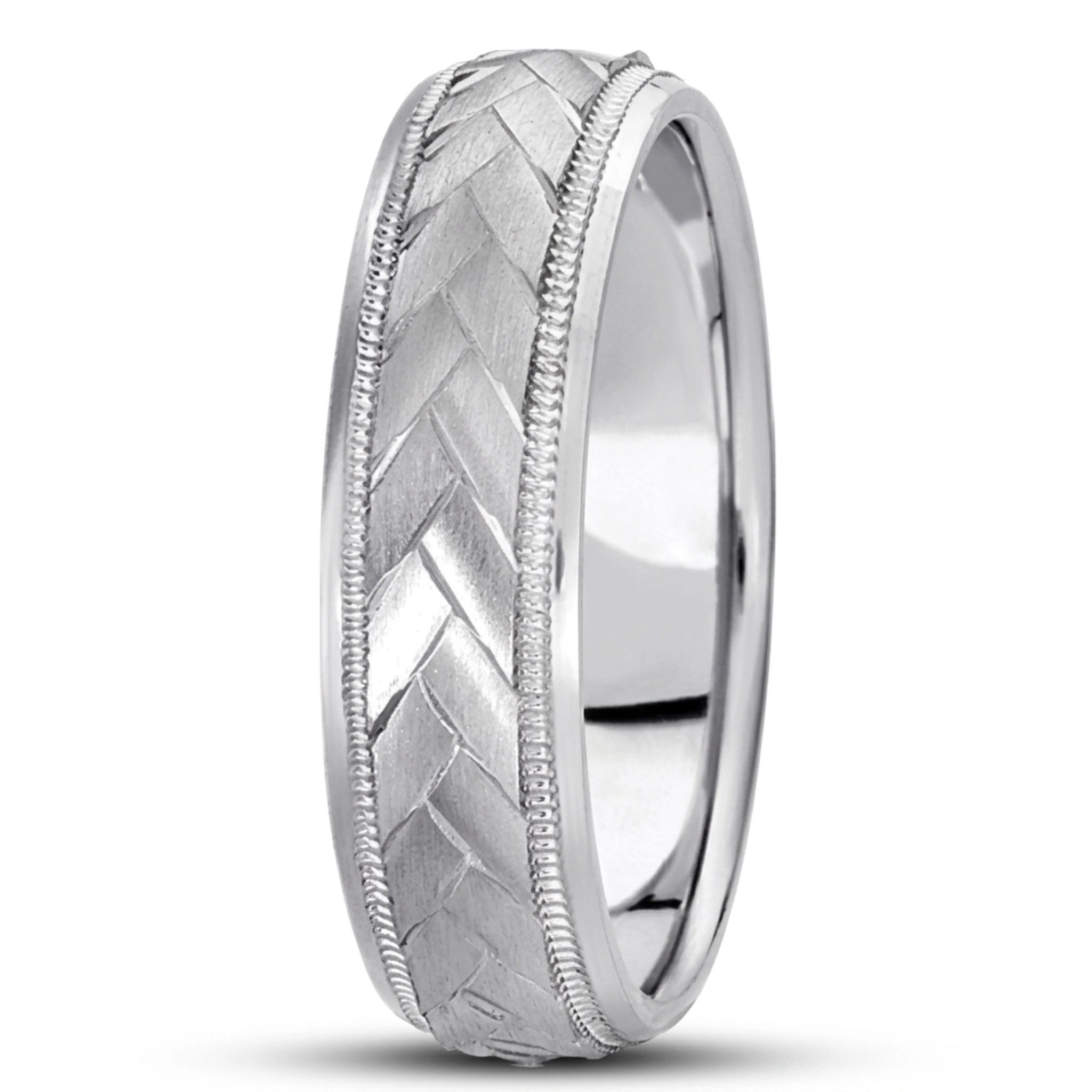 10K white gold 6mm. satin basic-carved-diamond-cut-wedding-band - alternate view 5