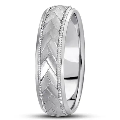 10K white gold 6mm. satin basic-carved-diamond-cut-wedding-band - alternate view 5 thumbnail