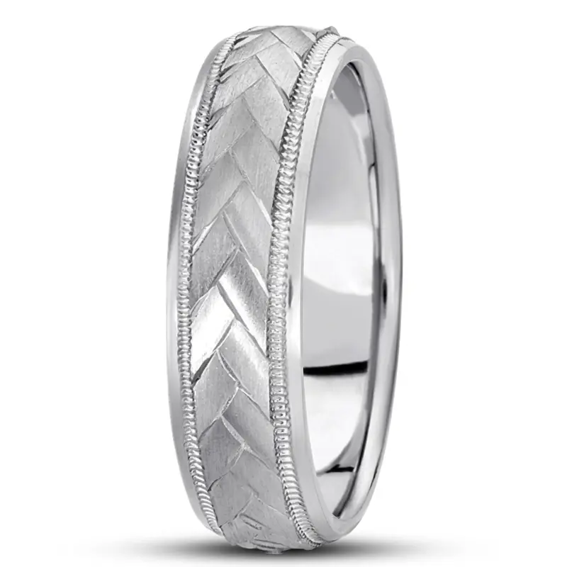 10K white gold 6mm. satin basic-carved-diamond-cut-wedding-band - alternate view 5