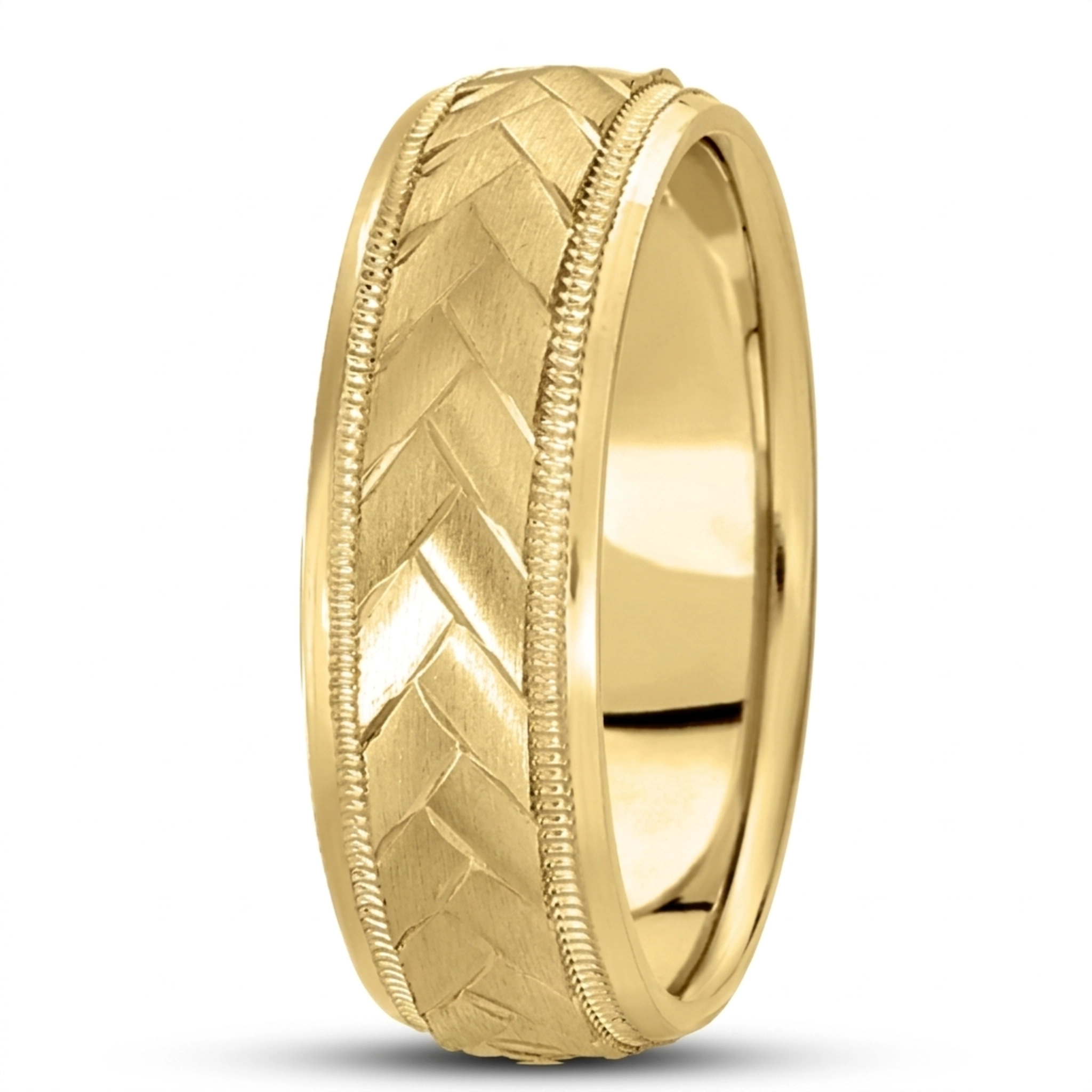 10K yellow gold 7mm. satin basic-carved-diamond-cut-wedding-band - alternate view 3