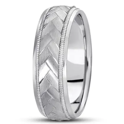 10K white gold 7mm. satin basic-carved-diamond-cut-wedding-band - main view thumbnail