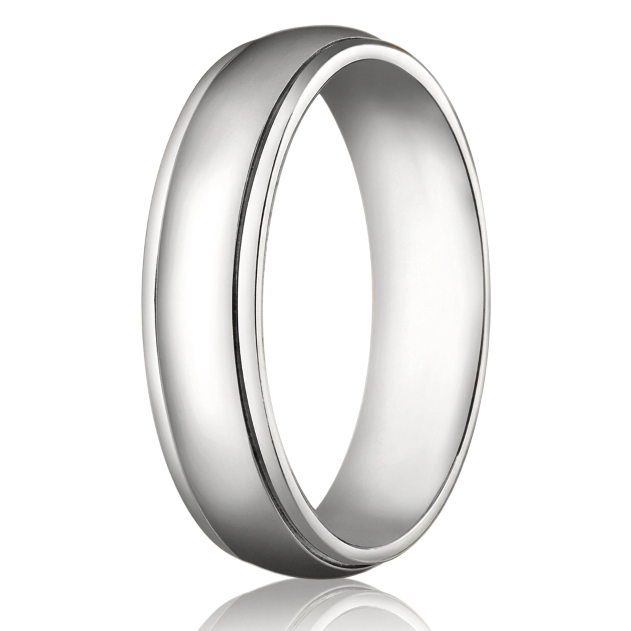 10K all white gold 6mm. high polish 6mm-Comfort-Fit-High-Polished-Carved-Design-Band - main view
