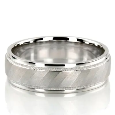 10K white gold 7mm. glass-bead basic-diamond-carved-wedding-band - main view thumbnail