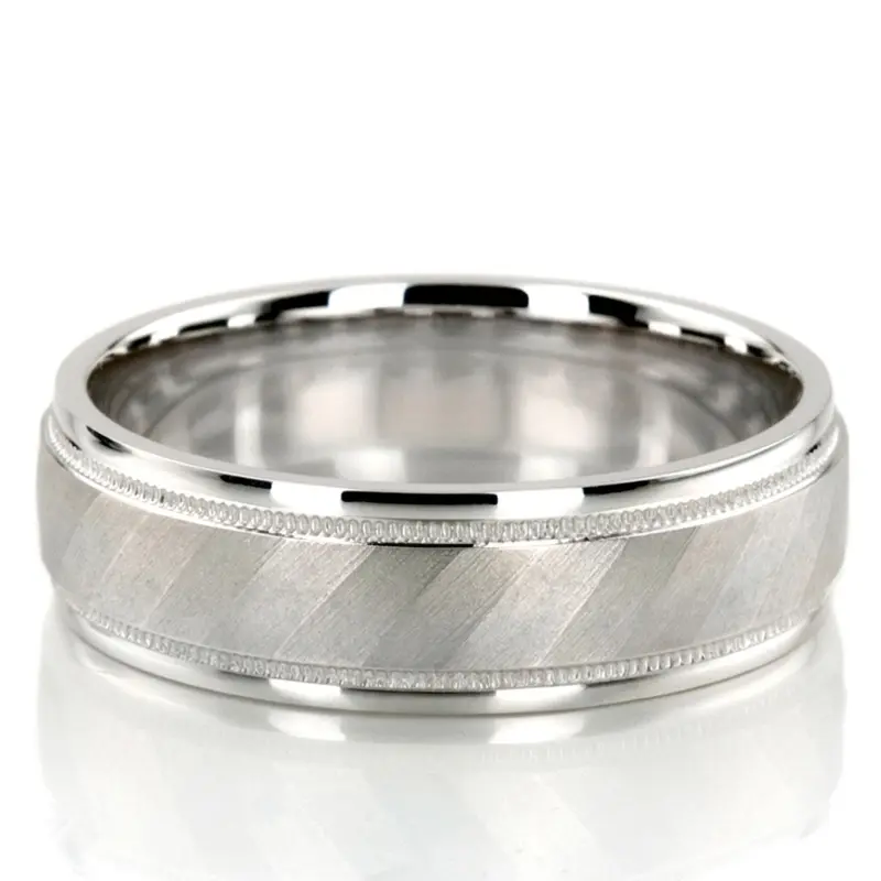 10K white gold 7mm. glass-bead basic-diamond-carved-wedding-band - main view