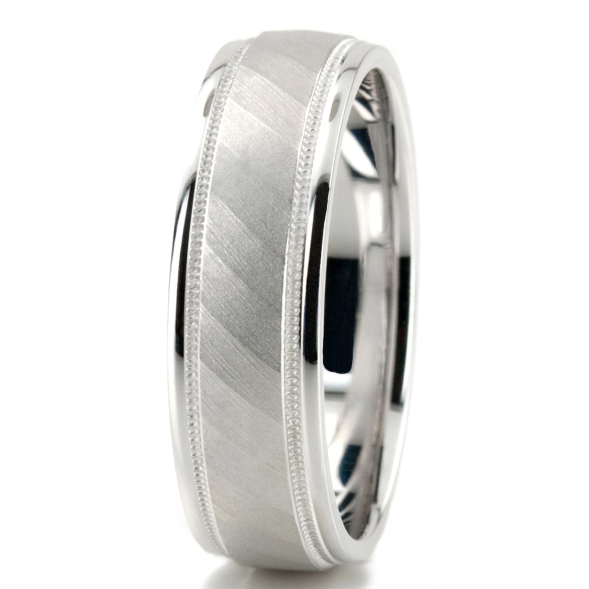 10K white gold 7mm. glass-bead basic-diamond-carved-wedding-band - alternate view 6