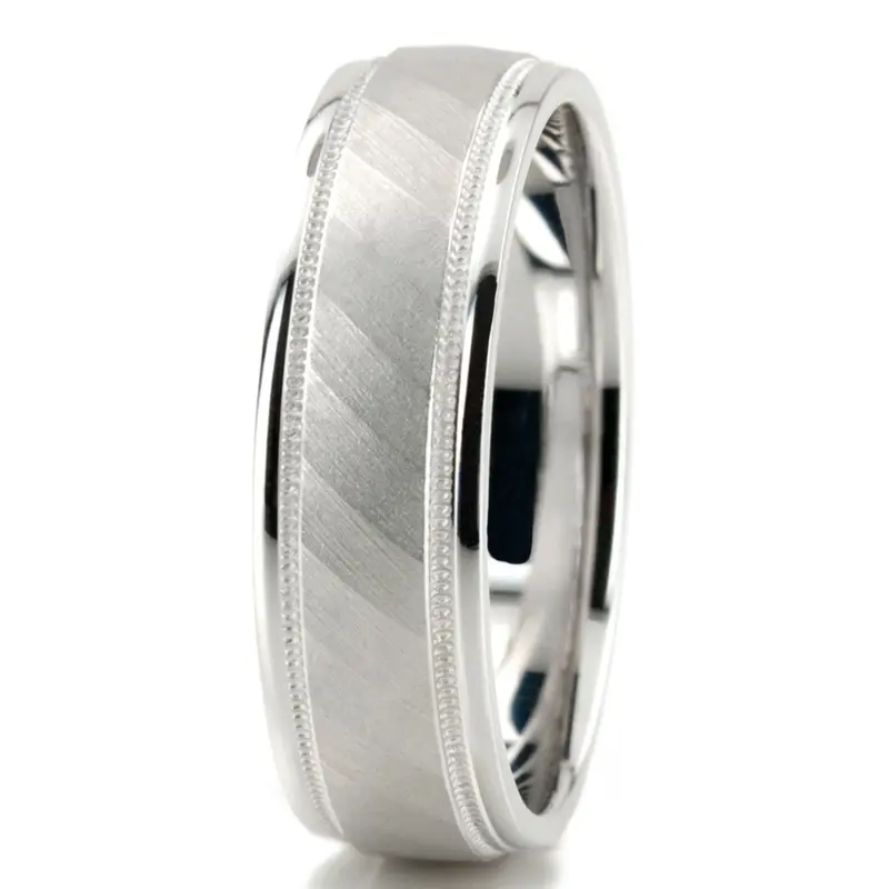 10K white gold 7mm. glass-bead basic-diamond-carved-wedding-band - alternate view 6