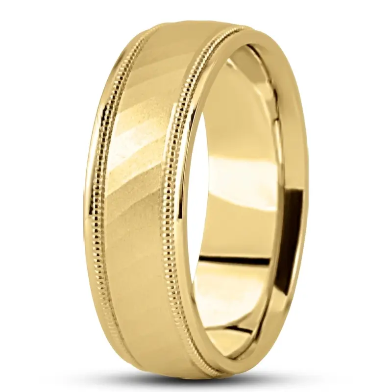 10K yellow gold 7mm. glass-bead basic-diamond-carved-wedding-band - alternate view 3