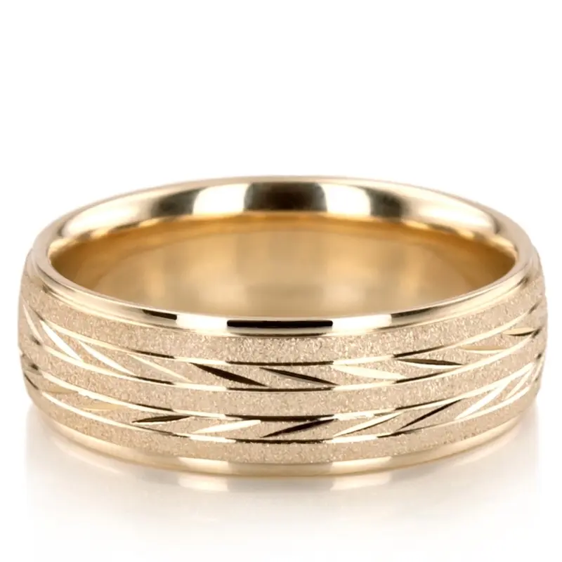 10K yellow gold 7mm. cross satin basic-diamond-carved-wedding-band - alternate view 2