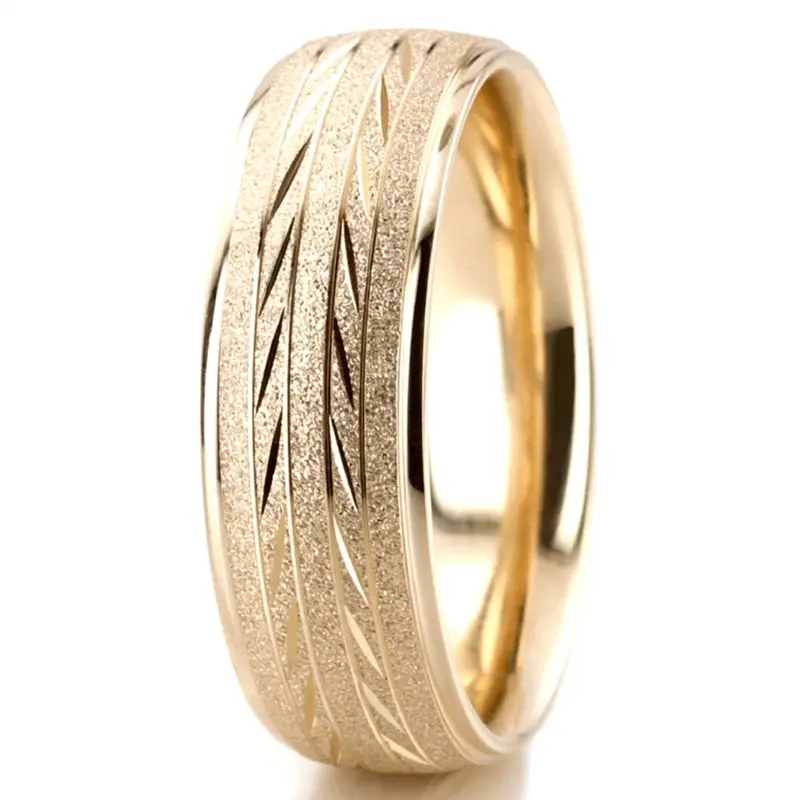 10K yellow gold 7mm. cross satin basic-diamond-carved-wedding-band - alternate view 4
