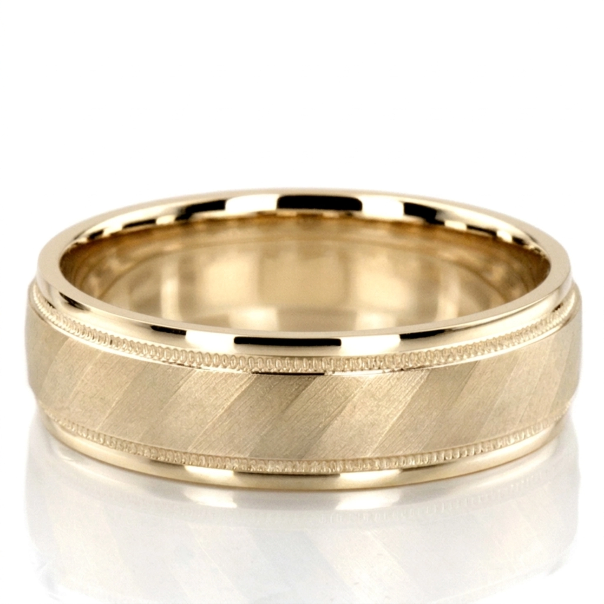 10K yellow gold 7mm. glass-bead basic-diamond-carved-wedding-band - alternate view 2
