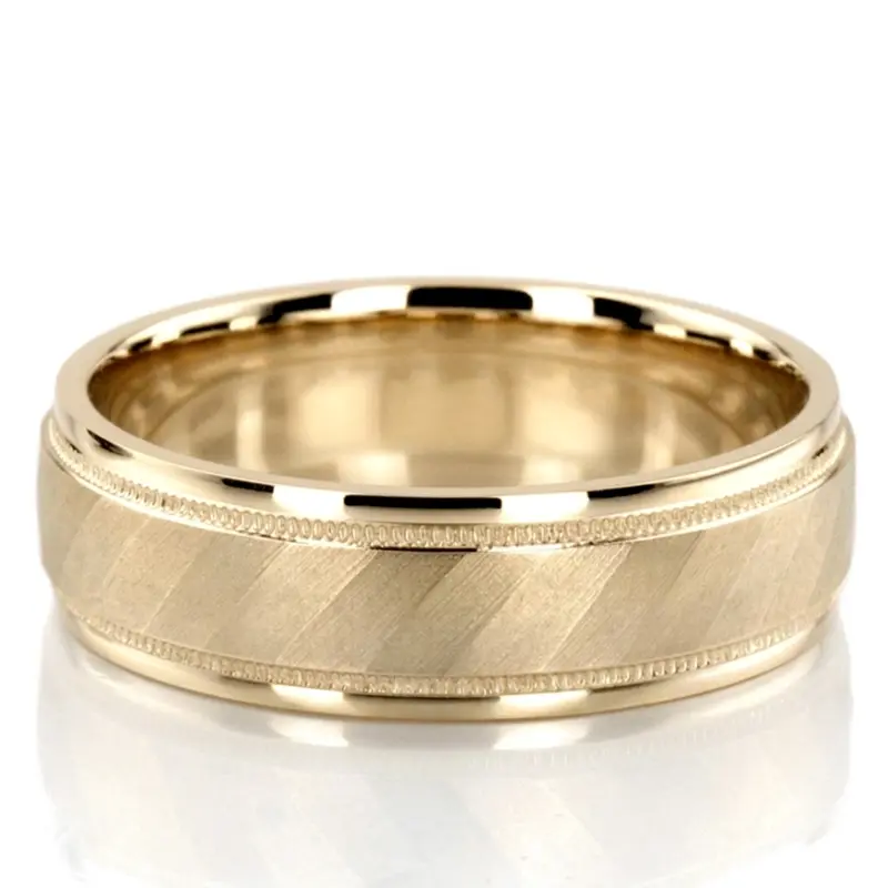 10K yellow gold 7mm. glass-bead basic-diamond-carved-wedding-band - alternate view 2