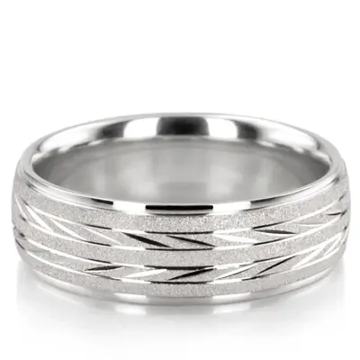 10K white gold 7mm. cross satin basic-diamond-carved-wedding-band - alternate view 3 thumbnail