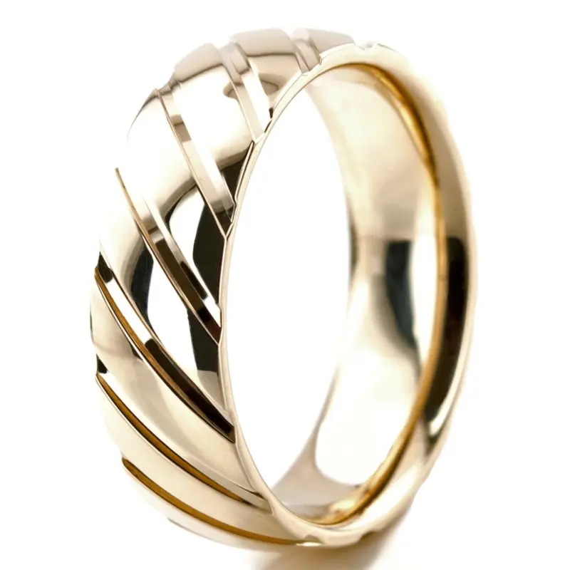 10K yellow gold 6mm. high polish basic-carved-diamond-cut-wedding-ring - alternate view 5
