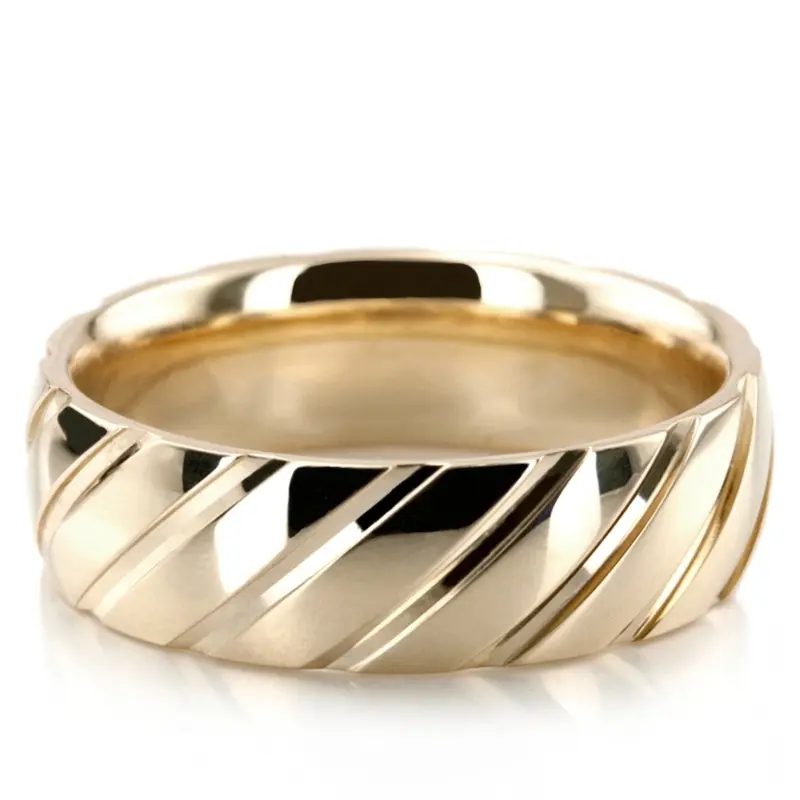 10K yellow gold 6mm. high polish basic-carved-diamond-cut-wedding-ring - main view