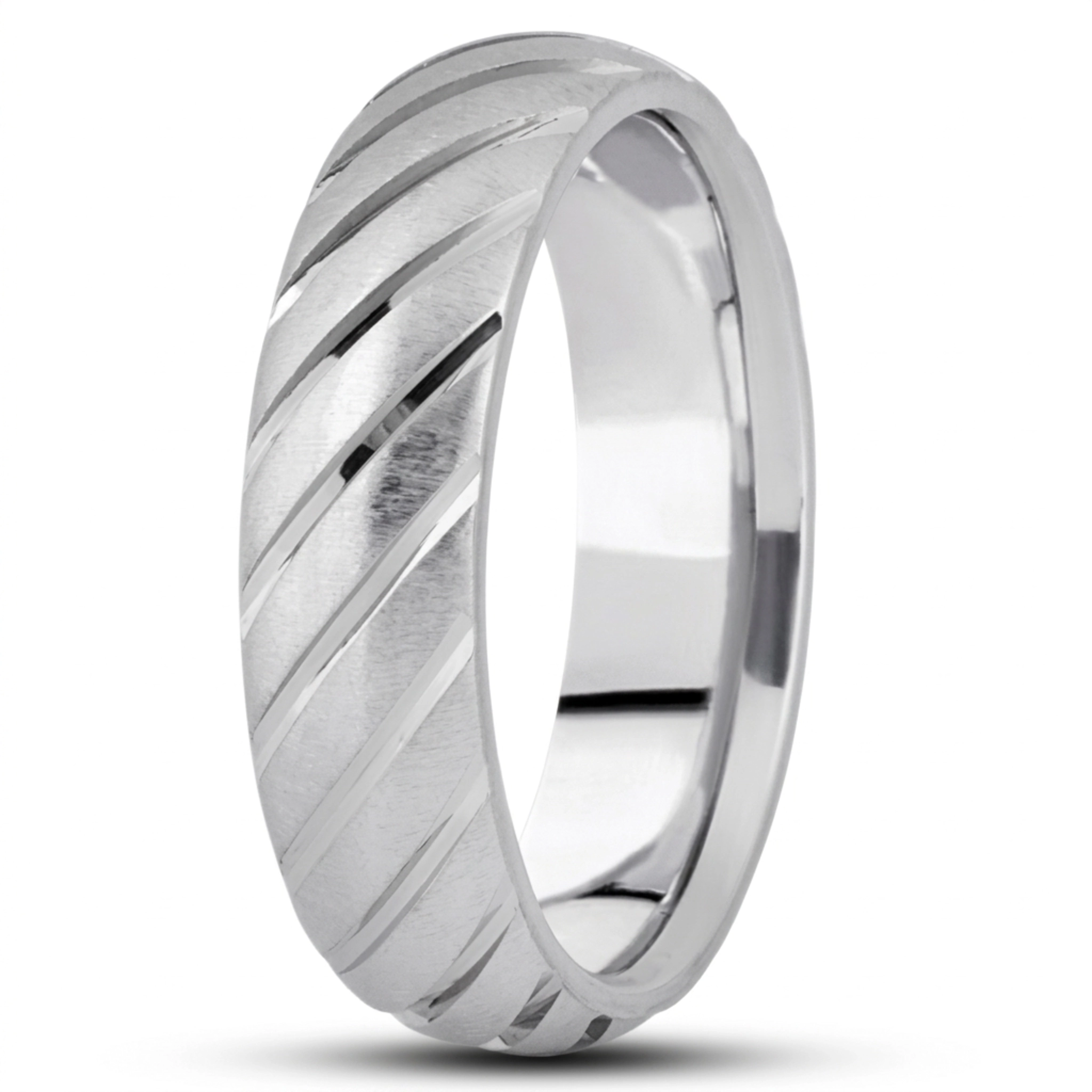 10K white gold 6mm. cross satin basic-carved-diamond-cut-wedding-ring - alternate view 3