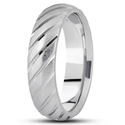 10K white gold 6mm. cross satin basic-carved-diamond-cut-wedding-ring - alternate view 3 thumbnail