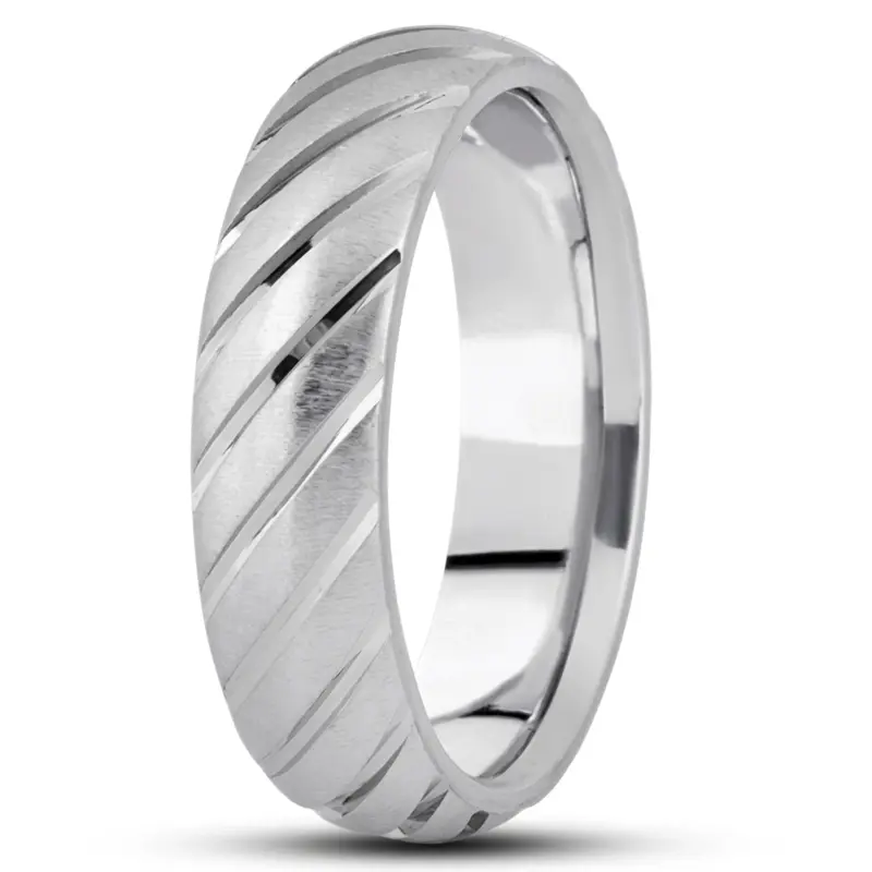 10K white gold 6mm. cross satin basic-carved-diamond-cut-wedding-ring - alternate view 3