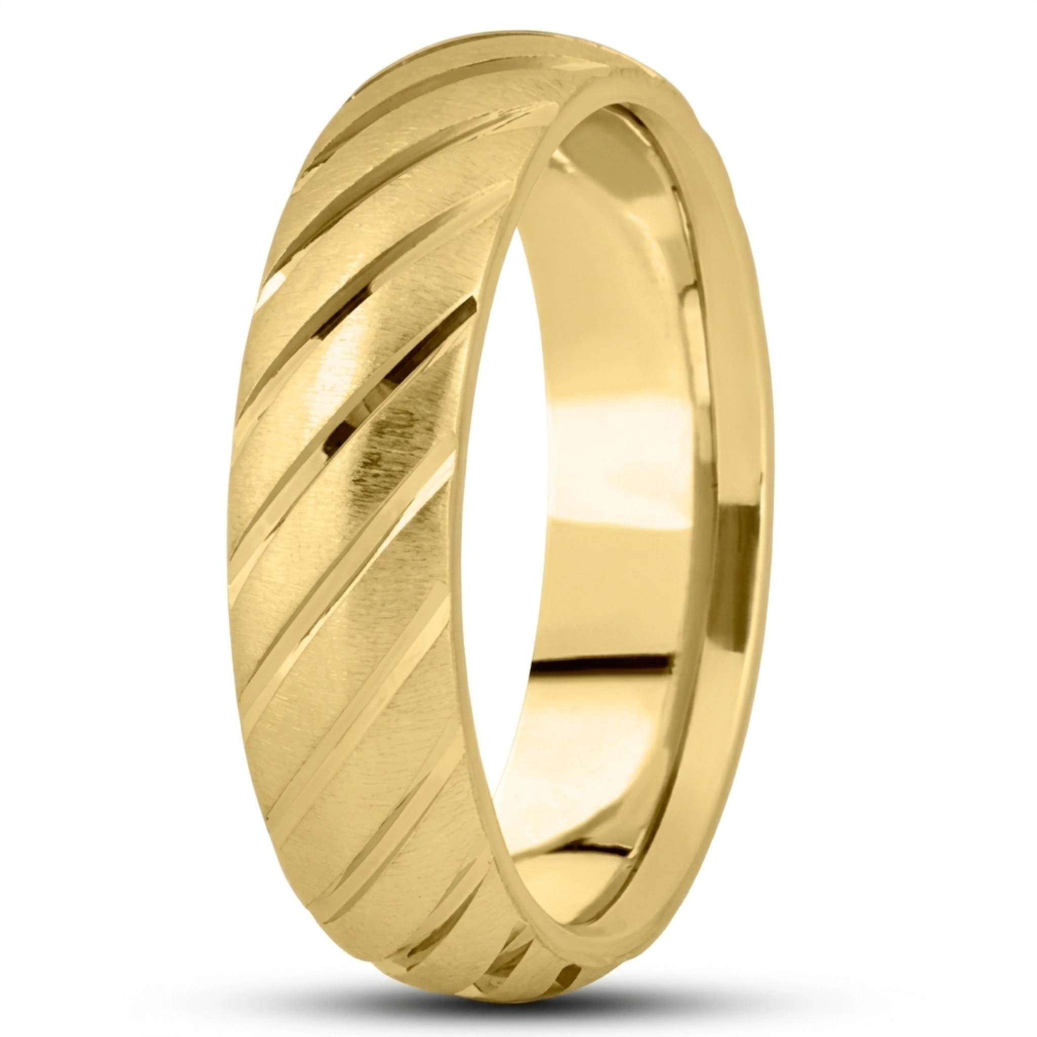 10K yellow gold 6mm. cross satin basic-carved-diamond-cut-wedding-ring - alternate view 4