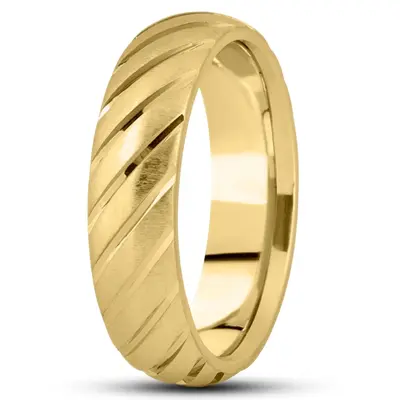 10K yellow gold 6mm. cross satin basic-carved-diamond-cut-wedding-ring - alternate view 4 thumbnail