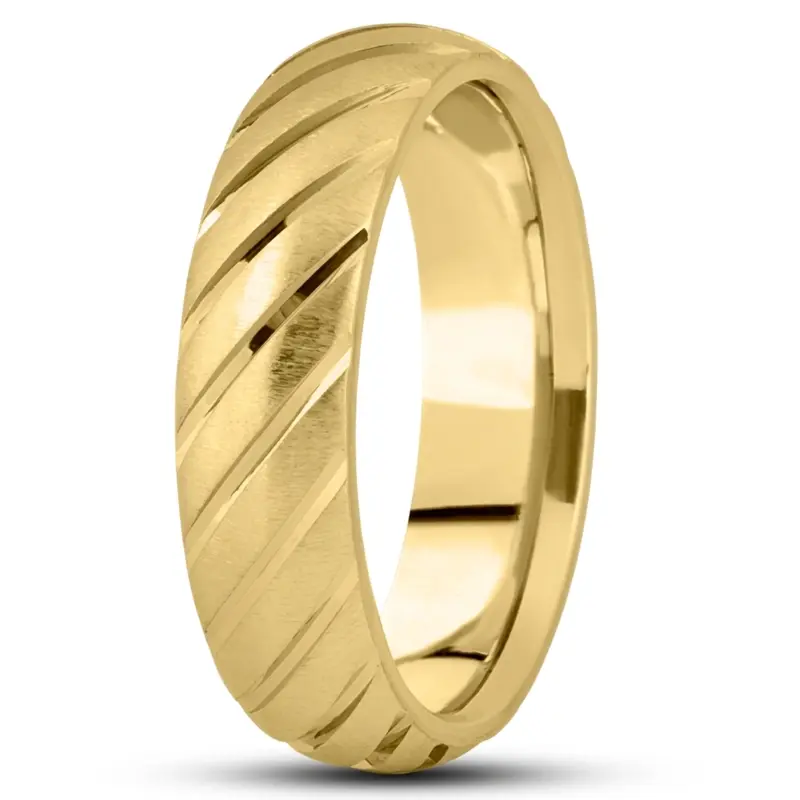 10K yellow gold 6mm. cross satin basic-carved-diamond-cut-wedding-ring - alternate view 4